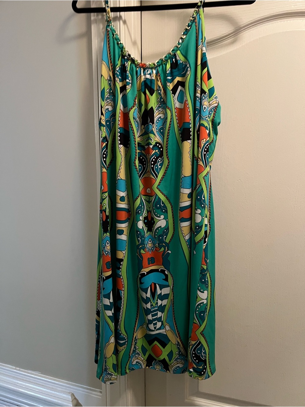 J.B.S. Teal Multicolor Graphic Slip Dress